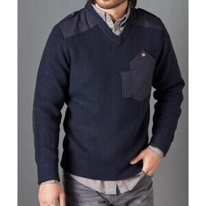 Alps & Meters Patrol Sweater Men’s M Navy Merino Wool Canvas Panel Ski Style